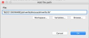 Add the path for the CC13XXWARE drivers to the ARM Linker include library file list.