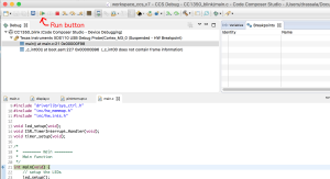 Press the run button to start running the code on the CC1350 MCU.